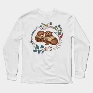 Whimsical Bear Pair with Fantasy Flora Long Sleeve T-Shirt